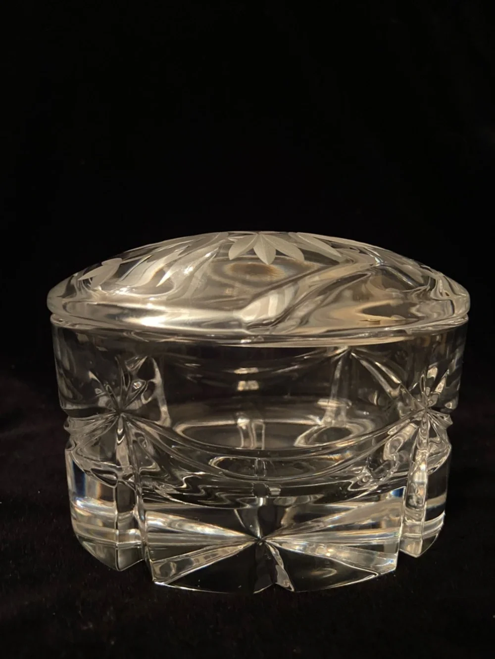 Vintage MIKASA Cut Crystal Floral Lidded Jewelry Trinket Box Oval Heavy